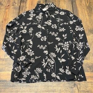 JONES NEW YORK PETITE Black Floral Silk Button Down Shirt Blouse Women's 8P